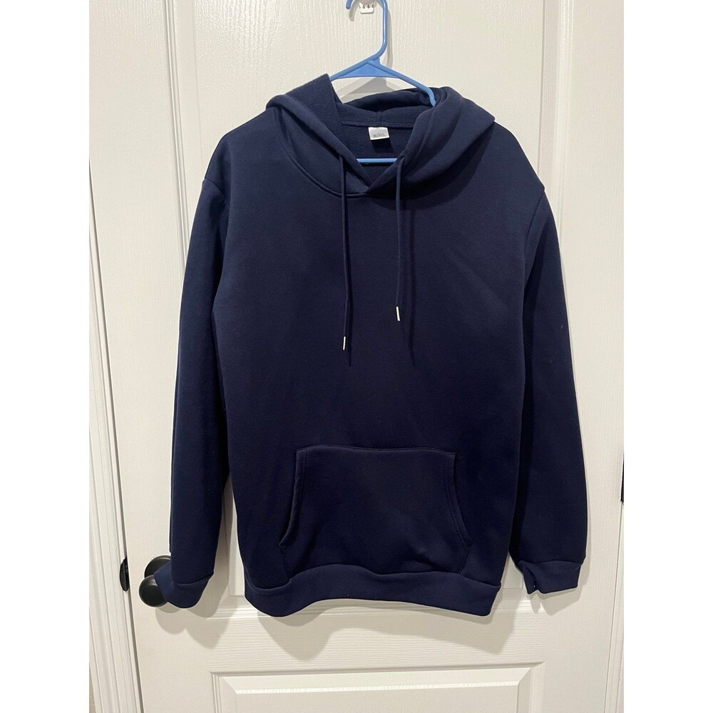 Navy Blue Pullover Hoodie L Minimalist Streetwear
